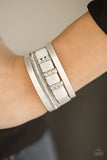 FAME Night - White Bracelet - Paparazzi Accessories Bracelet Bedazzle Me Pretty Mobile Fashion Boutique