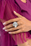 Fan Dance Dazzle - White Ring - Paparazzi Accessories Ring Bedazzle Me Pretty Mobile Fashion Boutique