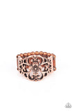 Fanciful Flower Gardens - Copper Ring - Paparazzi Accessories Ring Bedazzle Me Pretty Mobile Fashion Boutique