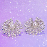 Fancy Fireworks - White Post Earrings - Paparazzi Accessories Post Earrings Bedazzle Me Pretty Mobile Fashion Boutique