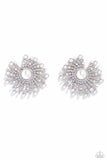 Fancy Fireworks - White Post Earrings - Paparazzi Accessories Post Earrings Bedazzle Me Pretty Mobile Fashion Boutique