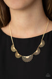 Fanned Out Fashion - Gold Necklace - Paparazzi Accessories Necklace Bedazzle Me Pretty Mobile Fashion Boutique