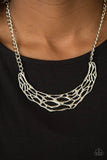 Fashionably Fractured - Silver Necklace - Paparazzi Accessories Necklace Bedazzle Me Pretty Mobile Fashion Boutique