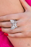 Fearless Flutter - White Ring - Paparazzi Accessories Ring Bedazzle Me Pretty Mobile Fashion Boutique
