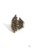 Fearlessly Feathered - Brass Ring - Paparazzi Accessories Ring Bedazzle Me Pretty Mobile Fashion Boutique