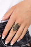 Fearlessly Feathered - Brass Ring - Paparazzi Accessories Ring Bedazzle Me Pretty Mobile Fashion Boutique
