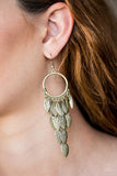Feather Frenzy - Brass Earrings - Paparazzi Accessories Earrings Bedazzle Me Pretty Mobile Fashion Boutique