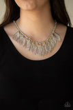 Feathery Foliage - Yellow Necklace - Paparazzi Accessories Necklace Bedazzle Me Pretty Mobile Fashion Boutique