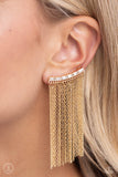 Feuding Fringe - Gold Post Earrings - Paparazzi Accessories Post Earrings Bedazzle Me Pretty Mobile Fashion Boutique
