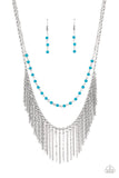 Fierce In Fringe - Blue Necklace - Paparazzi Accessories Necklace Bedazzle Me Pretty Mobile Fashion Boutique