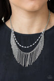 Fierce In Fringe - Silver Necklace - Paparazzi Accessories Necklace Bedazzle Me Pretty Mobile Fashion Boutique