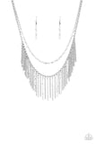Fierce In Fringe - Silver Necklace - Paparazzi Accessories Necklace Bedazzle Me Pretty Mobile Fashion Boutique
