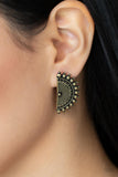 Fiercely Fanned Out - Brass Post Earrings - Paparazzi Accessories Post Earrings Bedazzle Me Pretty Mobile Fashion Boutique