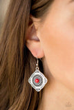 Fiercely Four Corners - Red Earrings - Paparazzi Accessories Earrings Bedazzle Me Pretty Mobile Fashion Boutique