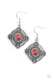 Fiercely Four Corners - Red Earrings - Paparazzi Accessories Earrings Bedazzle Me Pretty Mobile Fashion Boutique