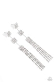 Fiercely Free-Falling - White Post Earrings - Paparazzi Accessories Post Earrings Bedazzle Me Pretty Mobile Fashion Boutique