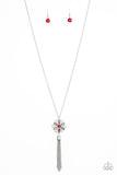 Fine Florals - Red Necklace - Paparazzi Accessories Necklace Bedazzle Me Pretty Mobile Fashion Boutique