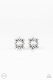 First-Rate Famous - White Clip-On Earrings - Paparazzi Accessories Clip-On Earrings Bedazzle Me Pretty Mobile Fashion Boutique
