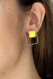 FLAIR and Square - Yellow Post Earrings - Paparazzi Accessories Post Earrings Bedazzle Me Pretty Mobile Fashion Boutique