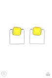 FLAIR and Square - Yellow Post Earrings - Paparazzi Accessories Post Earrings Bedazzle Me Pretty Mobile Fashion Boutique