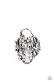 Flirtatiously Flowering - White Ring - Paparazzi Accessories Ring Bedazzle Me Pretty Mobile Fashion Boutique
