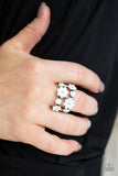 Floral Crowns - White Ring - Paparazzi Accessories Ring Bedazzle Me Pretty Mobile Fashion Boutique