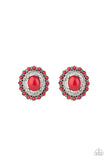 Floral Flamboyance - Red Post Earrings - Paparazzi Accessories Post Earrings Bedazzle Me Pretty Mobile Fashion Boutique