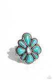 Floral Folklore - Blue Ring - Paparazzi Accessories Ring Bedazzle Me Pretty Mobile Fashion Boutique