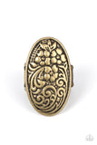 Floral Fortress - Brass Ring - Paparazzi Accessories Ring Bedazzle Me Pretty Mobile Fashion Boutique