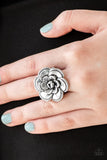 FLOWERBED and Breakfast - Silver Ring - Paparazzi Accessories Ring Bedazzle Me Pretty Mobile Fashion Boutique