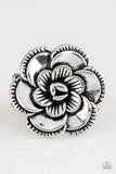 FLOWERBED and Breakfast - Silver Ring - Paparazzi Accessories Ring Bedazzle Me Pretty Mobile Fashion Boutique