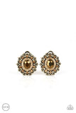 Flowering Dazzle - Brass Clip-On Earrings - Paparazzi Accessories Clip-On Earrings Bedazzle Me Pretty Mobile Fashion Boutique