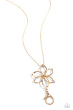 Flowering Fame - Gold Lanyard - Paparazzi Accessories Lanyard Bedazzle Me Pretty Mobile Fashion Boutique