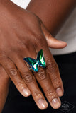 Fluorescent Flutter - Green Ring - Paparazzi Accessories Ring Bedazzle Me Pretty Mobile Fashion Boutique