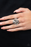 Fluttering Flashback - White Ring - Paparazzi Accessories Ring Bedazzle Me Pretty Mobile Fashion Boutique