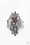 Formal Floral - Red Ring - Paparazzi Accessories Ring Bedazzle Me Pretty Mobile Fashion Boutique