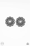 Foxy Flower Gardens - Silver Clip-On Earrings - Paparazzi Accessories Clip-On Earrings Bedazzle Me Pretty Mobile Fashion Boutique