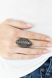 FRILL Ride - Black Ring - Paparazzi Accessories Ring Bedazzle Me Pretty Mobile Fashion Boutique