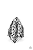 FRILL Ride - Black Ring - Paparazzi Accessories Ring Bedazzle Me Pretty Mobile Fashion Boutique