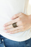 FRILLED To Be Here - Brass Ring - Paparazzi Accessories Ring Bedazzle Me Pretty Mobile Fashion Boutique