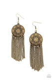 Fringe Control - Brass Earrings - Paparazzi Accessories Earrings Bedazzle Me Pretty Mobile Fashion Boutique