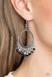 Fringe Fanfare - Black Earrings - Paparazzi Accessories Earrings Bedazzle Me Pretty Mobile Fashion Boutique