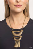 Fringe Festival - Brass Necklace - Paparazzi Accessories Necklace Bedazzle Me Pretty Mobile Fashion Boutique