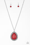 Full Frontier - Red Necklace - Paparazzi Accessories Necklace Bedazzle Me Pretty Mobile Fashion Boutique