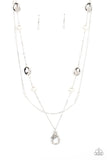 Gala Goals - White Lanyard Lanyard - Paparazzi Accessories Lanyard Bedazzle Me Pretty Mobile Fashion Boutique