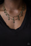 Galapagos Gypsy - Brass Necklace - Paparazzi Accessories Necklace Bedazzle Me Pretty Mobile Fashion Boutique