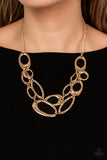 Game OVAL - Gold Necklace - Paparazzi Accessories Necklace Bedazzle Me Pretty Mobile Fashion Boutique