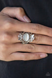Garden Dew - White Ring - Paparazzi Accessories Ring Bedazzle Me Pretty Mobile Fashion Boutique