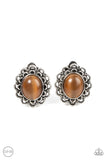 Garden Gazebo - Brown Clip-On Earrings - Paparazzi Accessories Clip-On Bedazzle Me Pretty Mobile Fashion Boutique