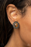 Garden Gazebo - Brown Clip-On Earrings - Paparazzi Accessories Clip-On Bedazzle Me Pretty Mobile Fashion Boutique